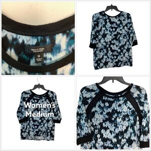 Simply Vera Wang M Medium 8 - 10 Top Shirt 3/4 Sleeve Crew Top Black Blue EUC